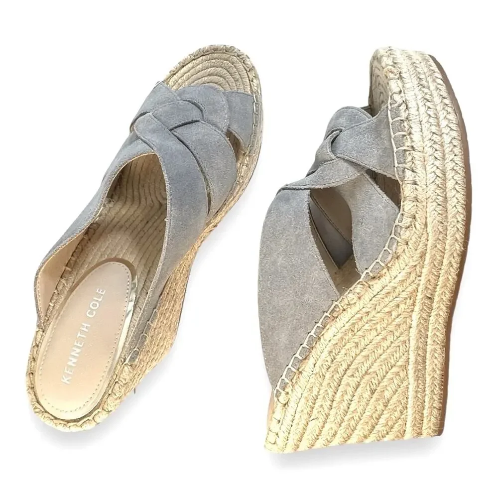 KENNETH COLE OLIVIA SWIRL MULES Grey Suede Leather Rope Sides/Insole SZ 7.5 NWT
